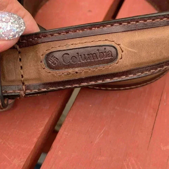 Columbia thick 100% leather men’s belt with silver coloured buckle size 36 - Picture 3 of 8